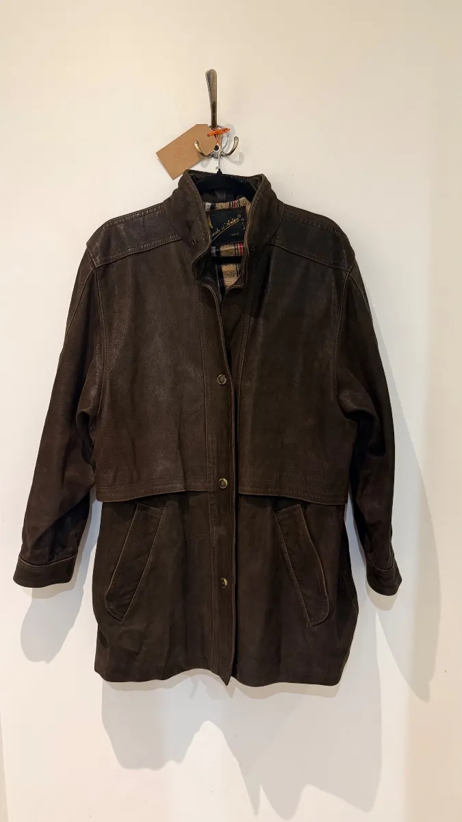 1980s leather coat with a beautiful back pleat — thick, nicely patinated leather