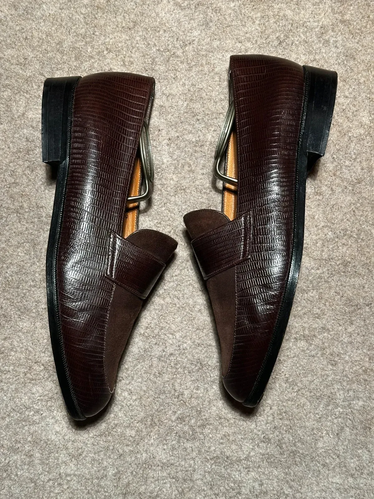 Leather inside, outside and sole. Brown with a suede upper. Very good condition — selling because they are too small for me. FR size 40, true to size. Inner shoe length: 25.6 cm 5
