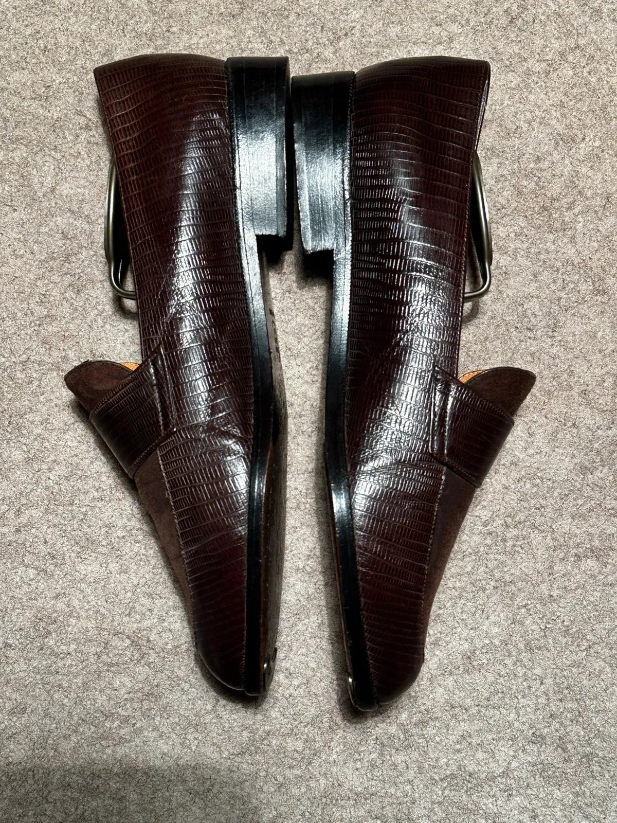 Leather inside, outside and sole. Brown with a suede upper. Very good condition — selling because they are too small for me. FR size 40, true to size. Inner shoe length: 25.6 cm 4