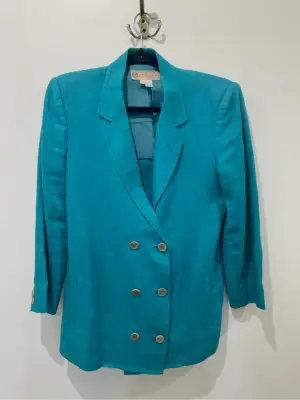 Veste blazer double boutonnage en lin turquoise de la marque Gucci.