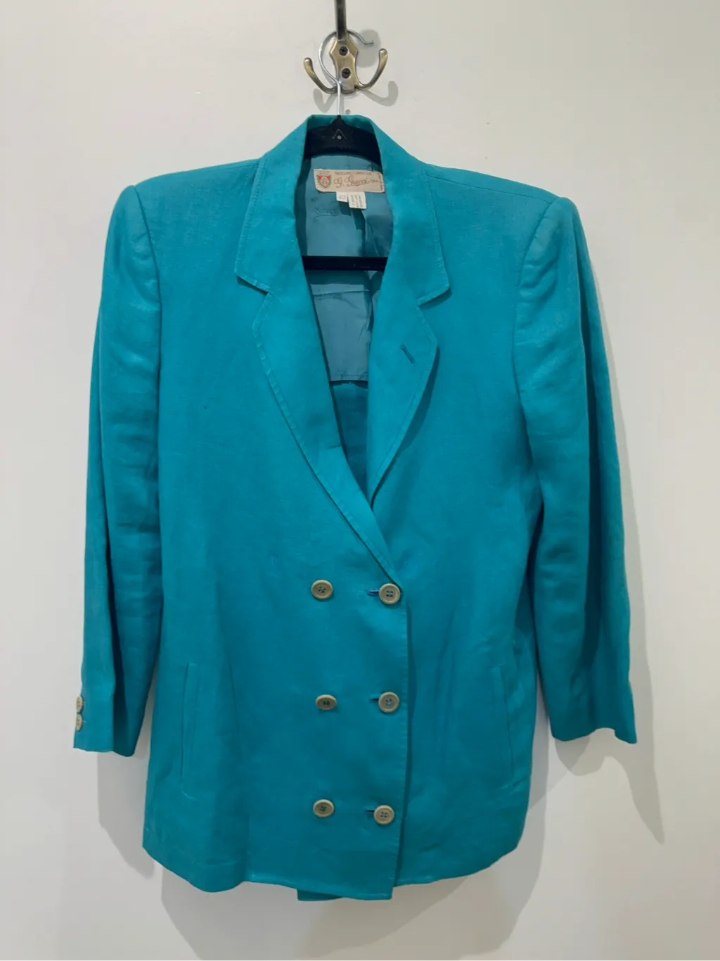 Gucci turquoise linen double-breasted blazer jacket