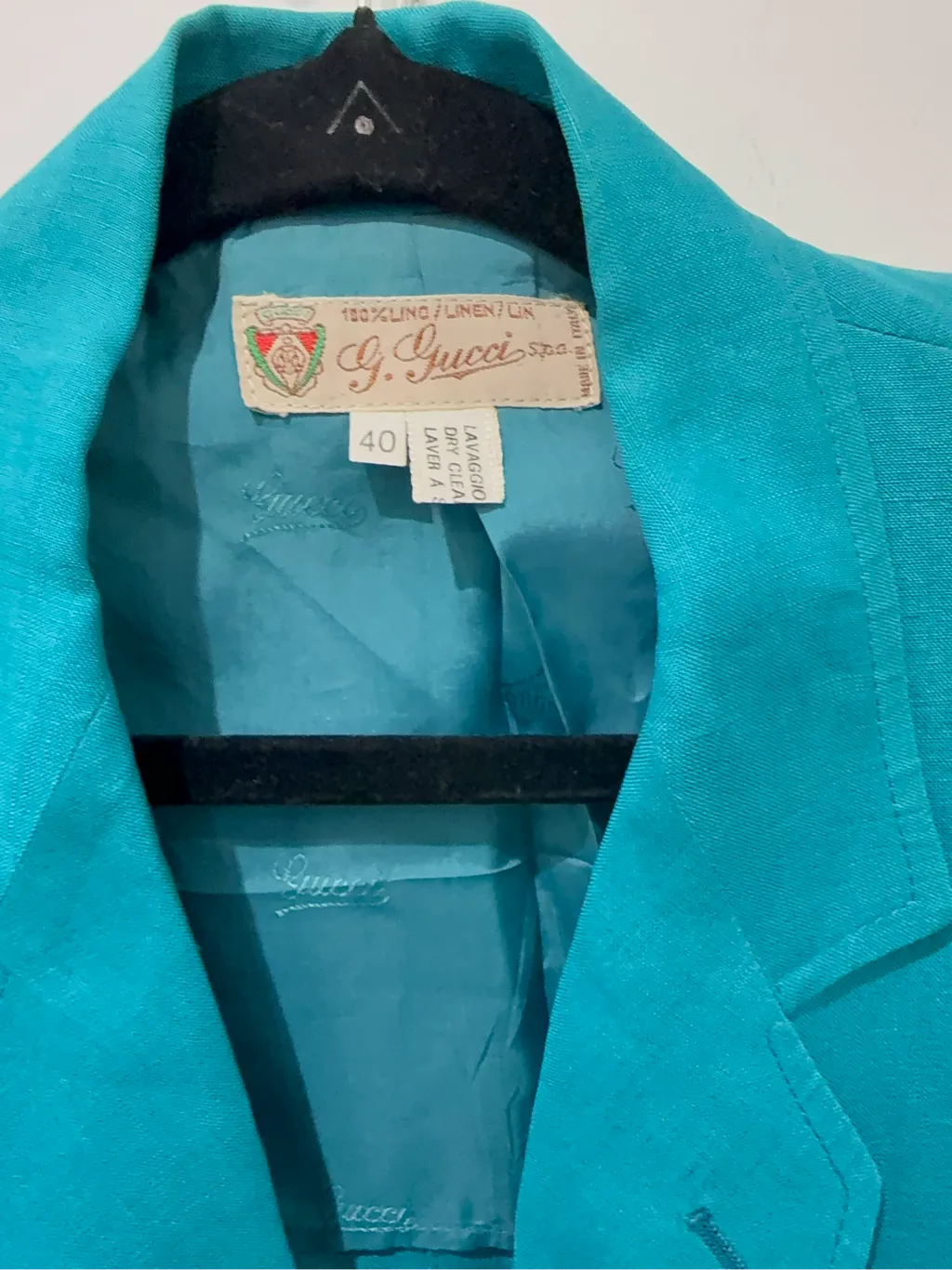 Gucci turquoise linen double-breasted blazer jacket 4