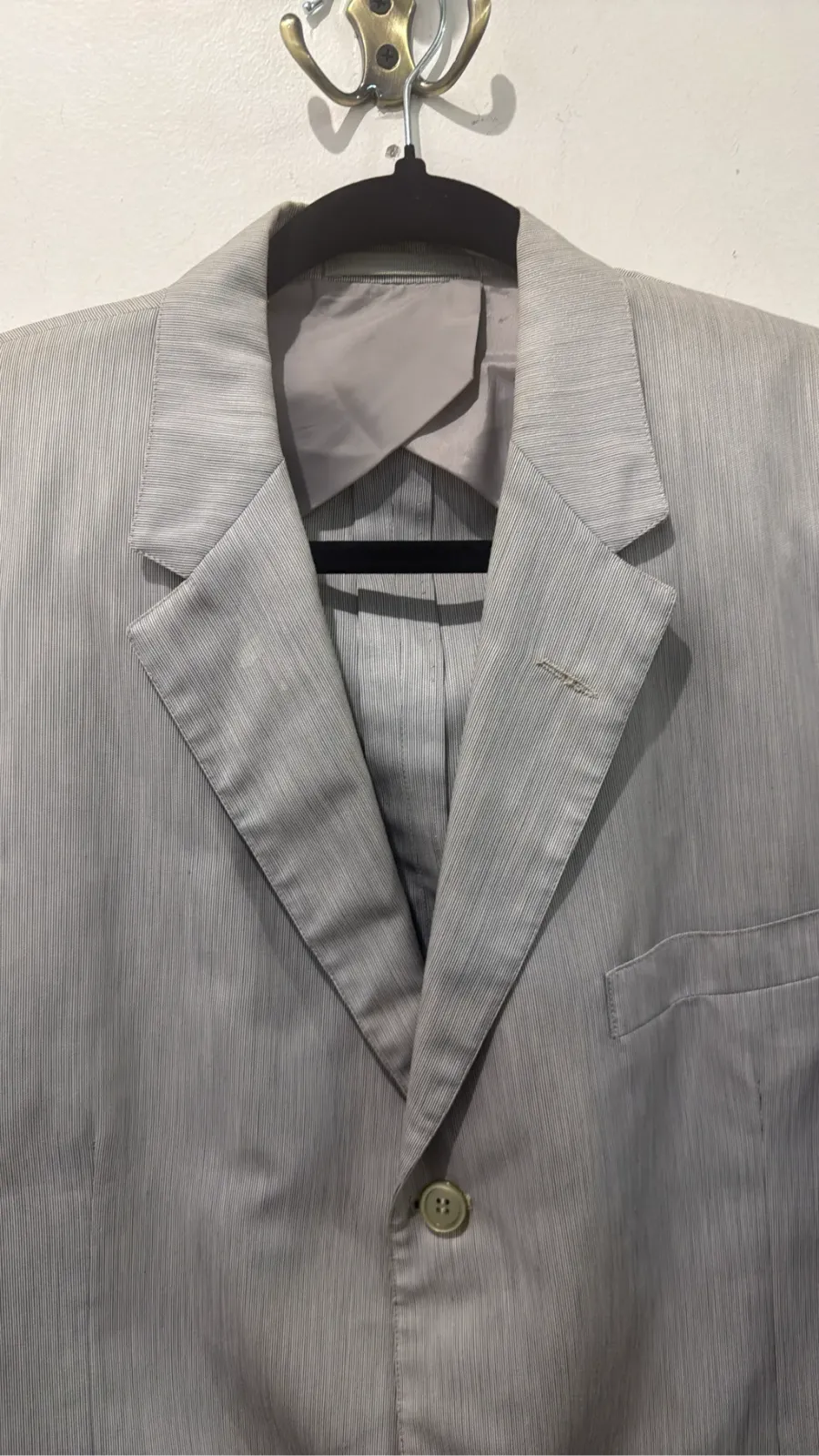 Haspel light grey pinstripe suit jacket, classic three-button cut, 'Wash 'n wear'. 2