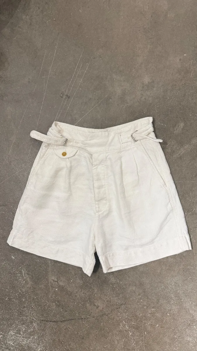 Safari shorts with double belt buckle, white, hemp, made in Italy