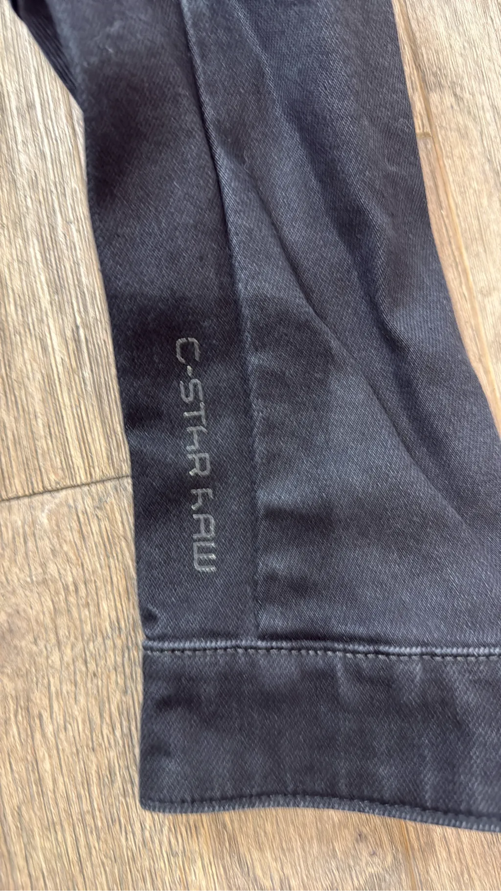 G-Star Raw black denim jacket, straight cut with stand-up collar and buttoned flap pockets. 3