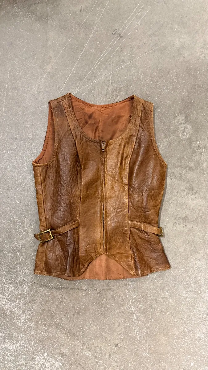 1960s sleeveless vest in brown leather