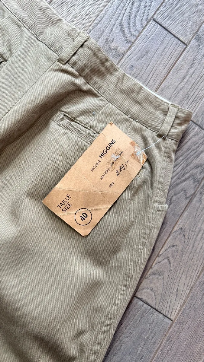 Women's beige chino trousers, high-waisted, 1980s military style 6