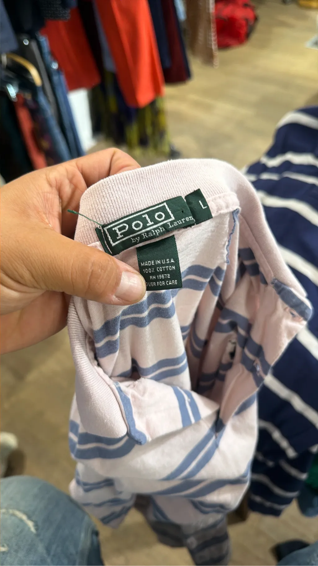 Polo Ralph Lauren vintage à rayures roses et bleues en coton.