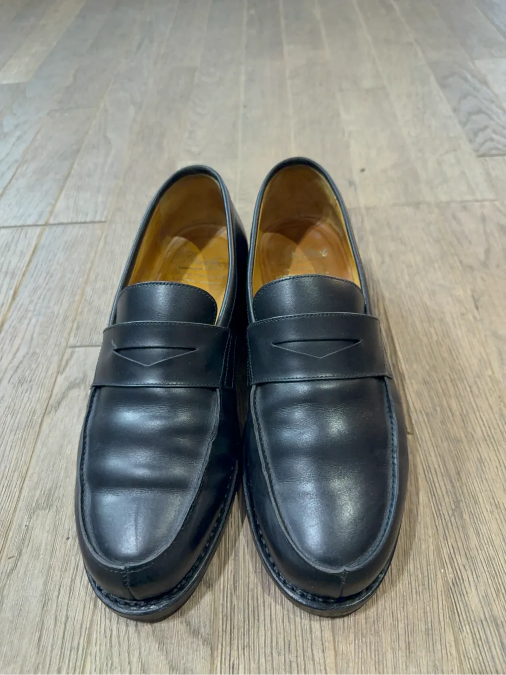 Pair of black leather loafers from Paraboot, Adonis model, made in France with Goodyear construction.
