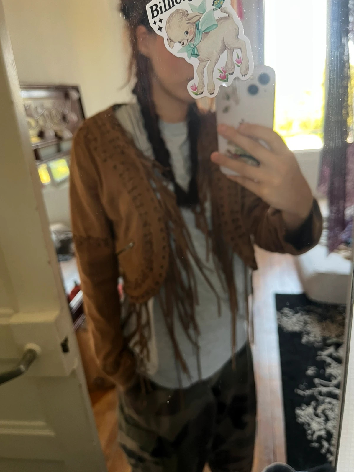 Veste à frange vintage en daim Lacet avec oeillets 2