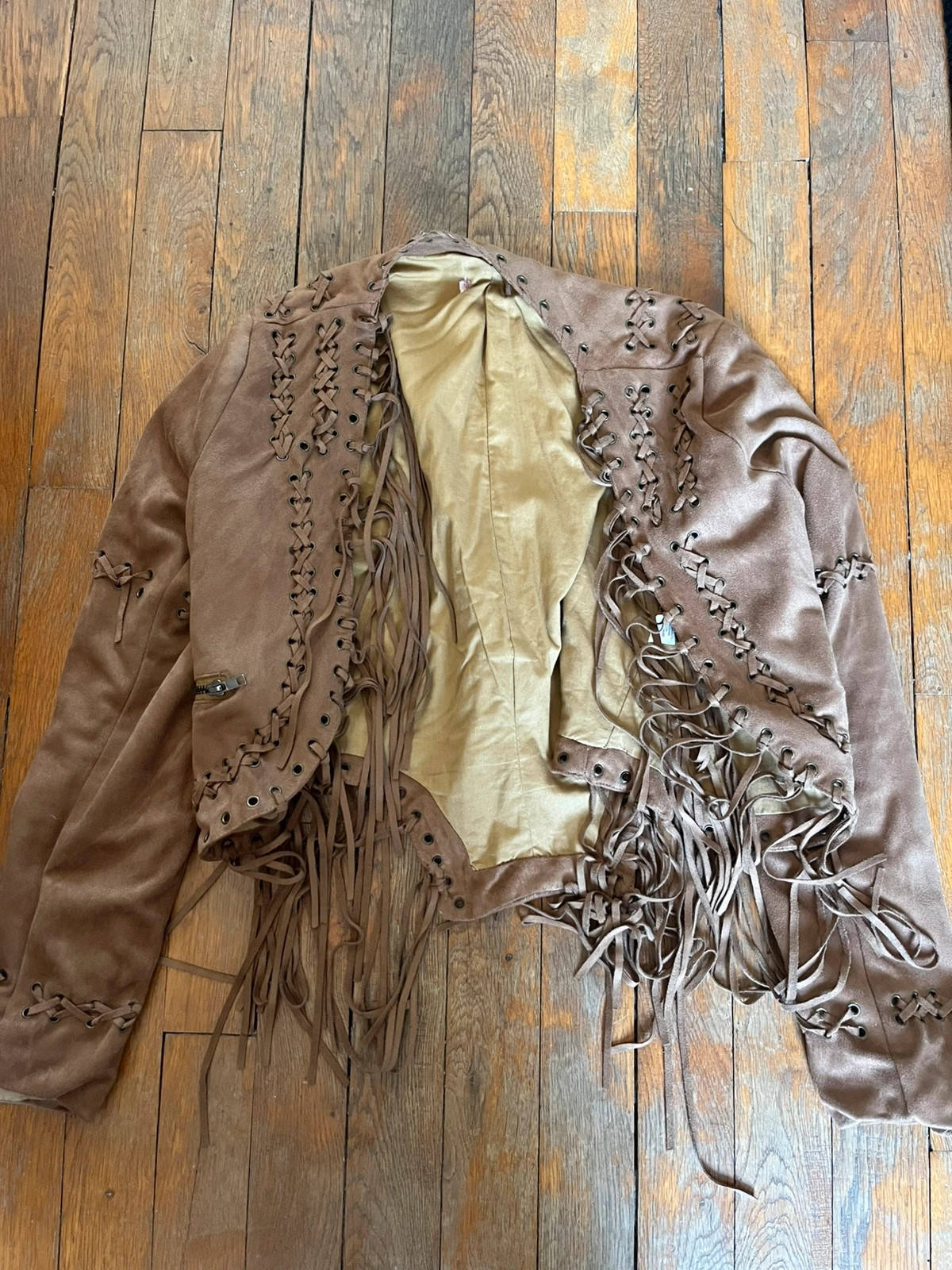 Veste à frange vintage en daim Lacet avec oeillets 1