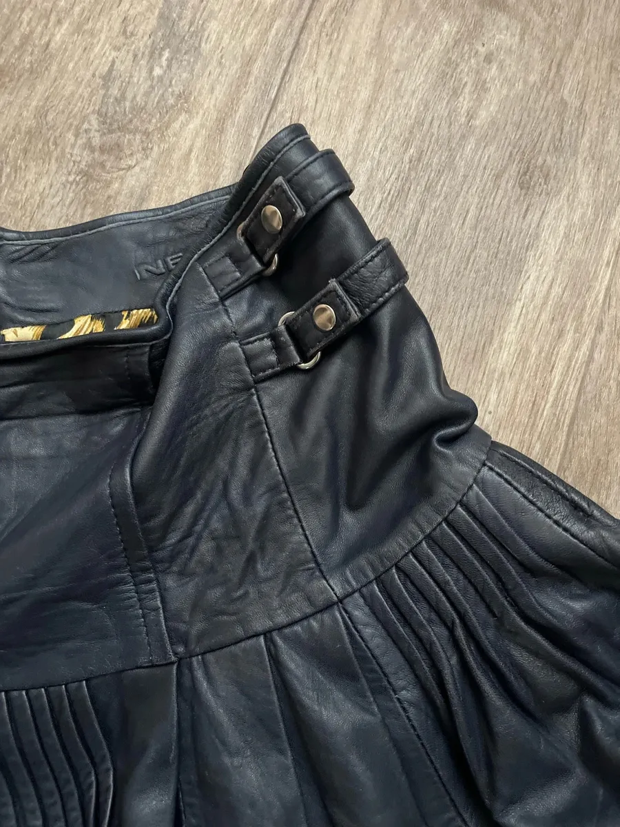 Jupe en cuir véritable - bleu foncé profond 4