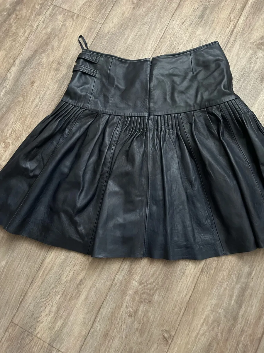 Jupe en cuir véritable - bleu foncé profond 6