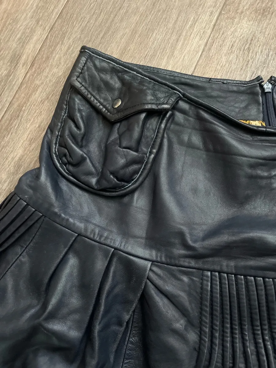 Jupe en cuir véritable - bleu foncé profond 3
