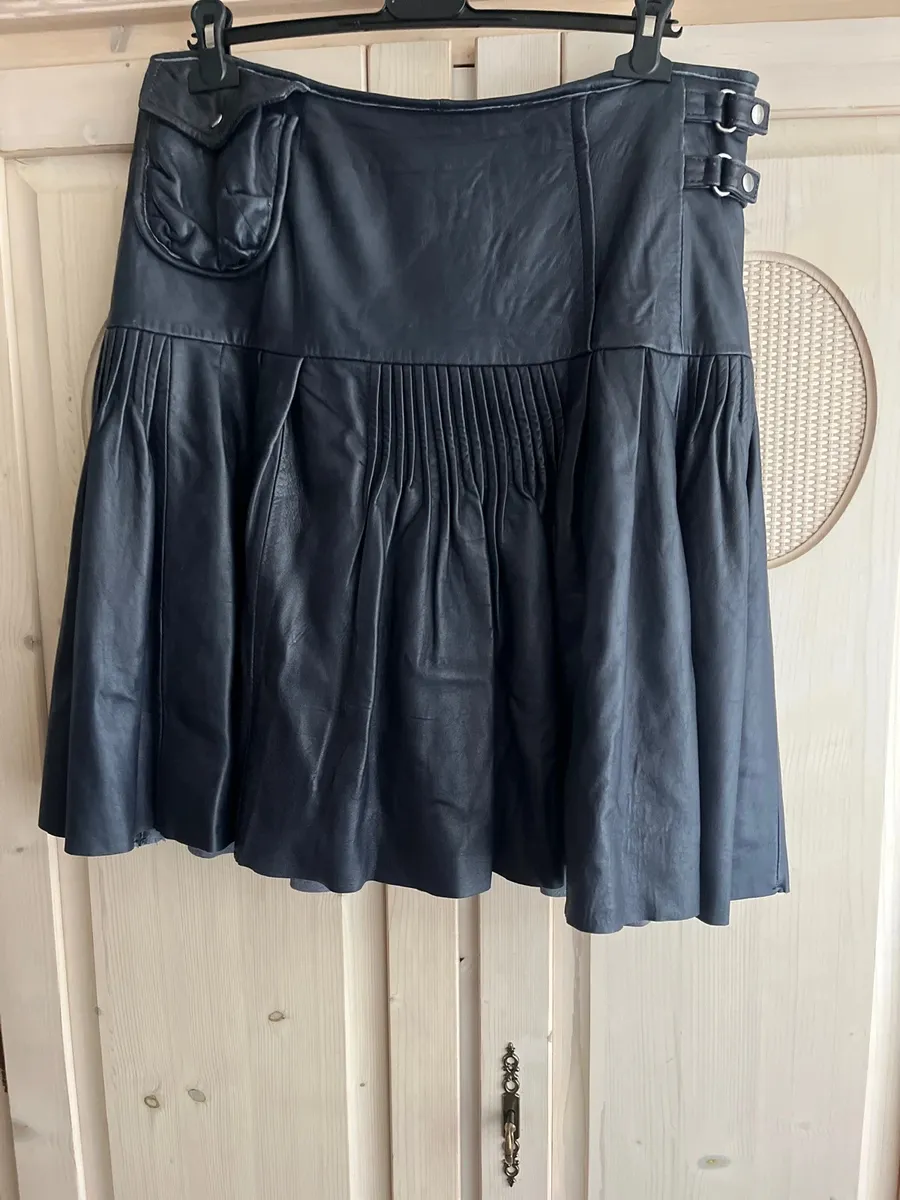 Jupe en cuir véritable - bleu foncé profond 7
