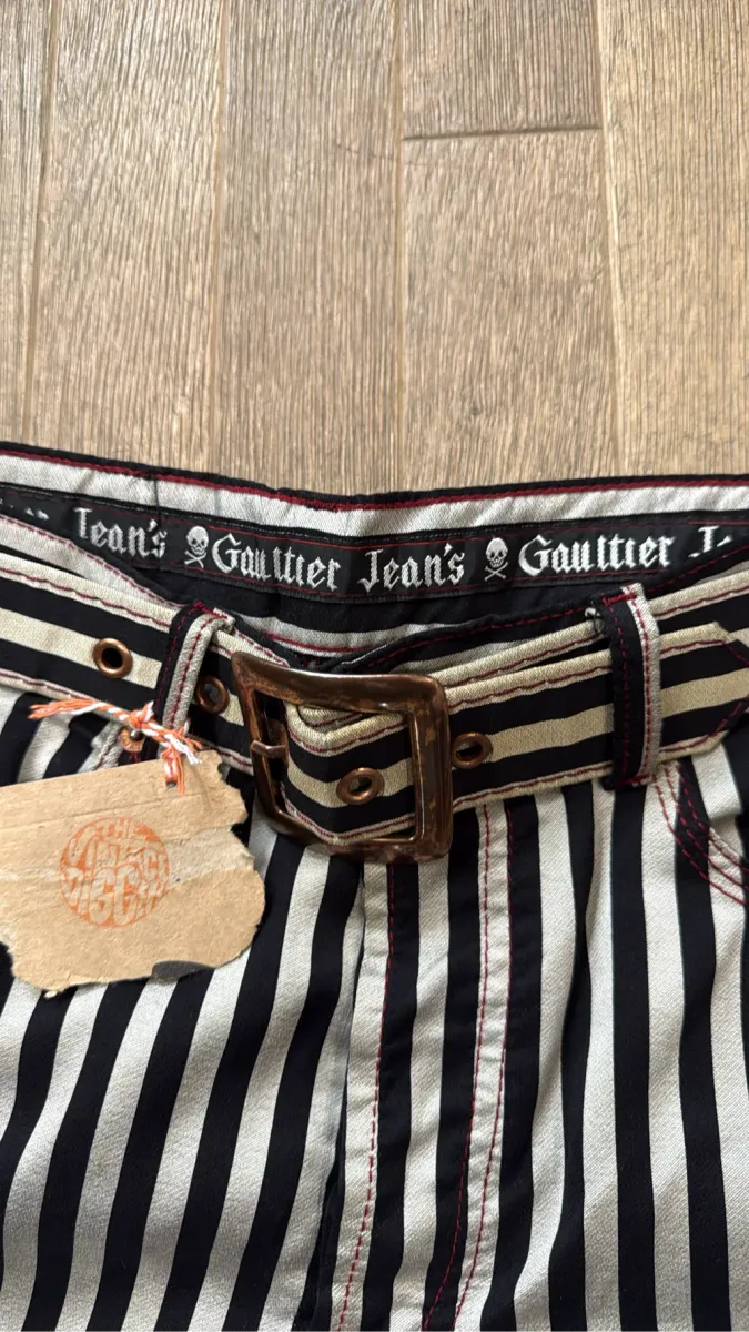 Jean Paul Gaultier Trousers - Black & White Prisoner - Supplied with matching belt 4