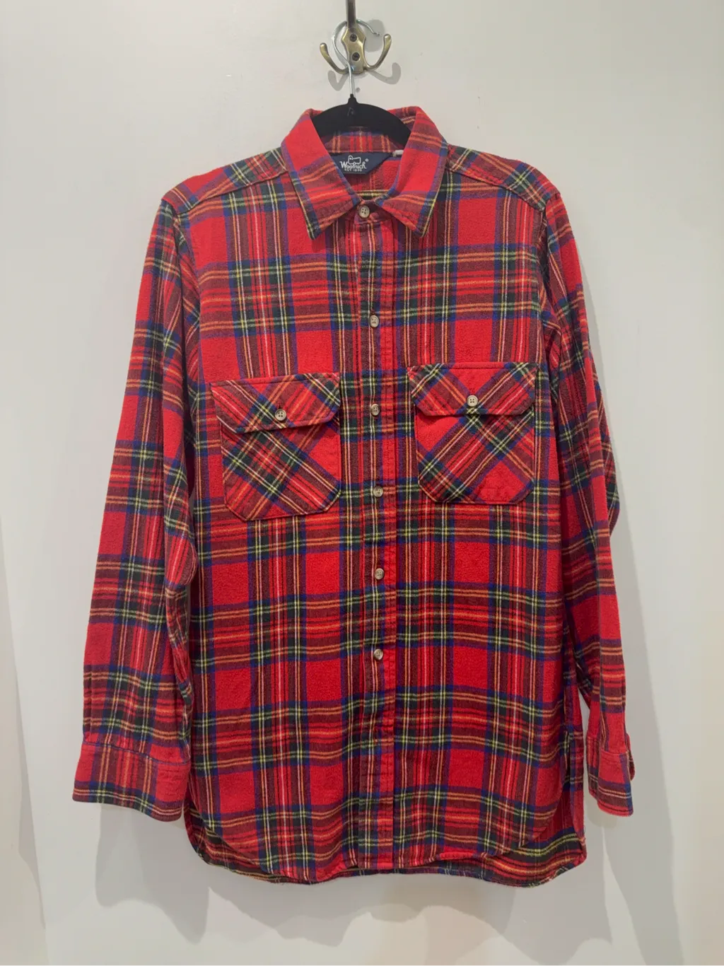 Woolrich red flannel plaid shirt, 100% cotton, made in USA. Long version