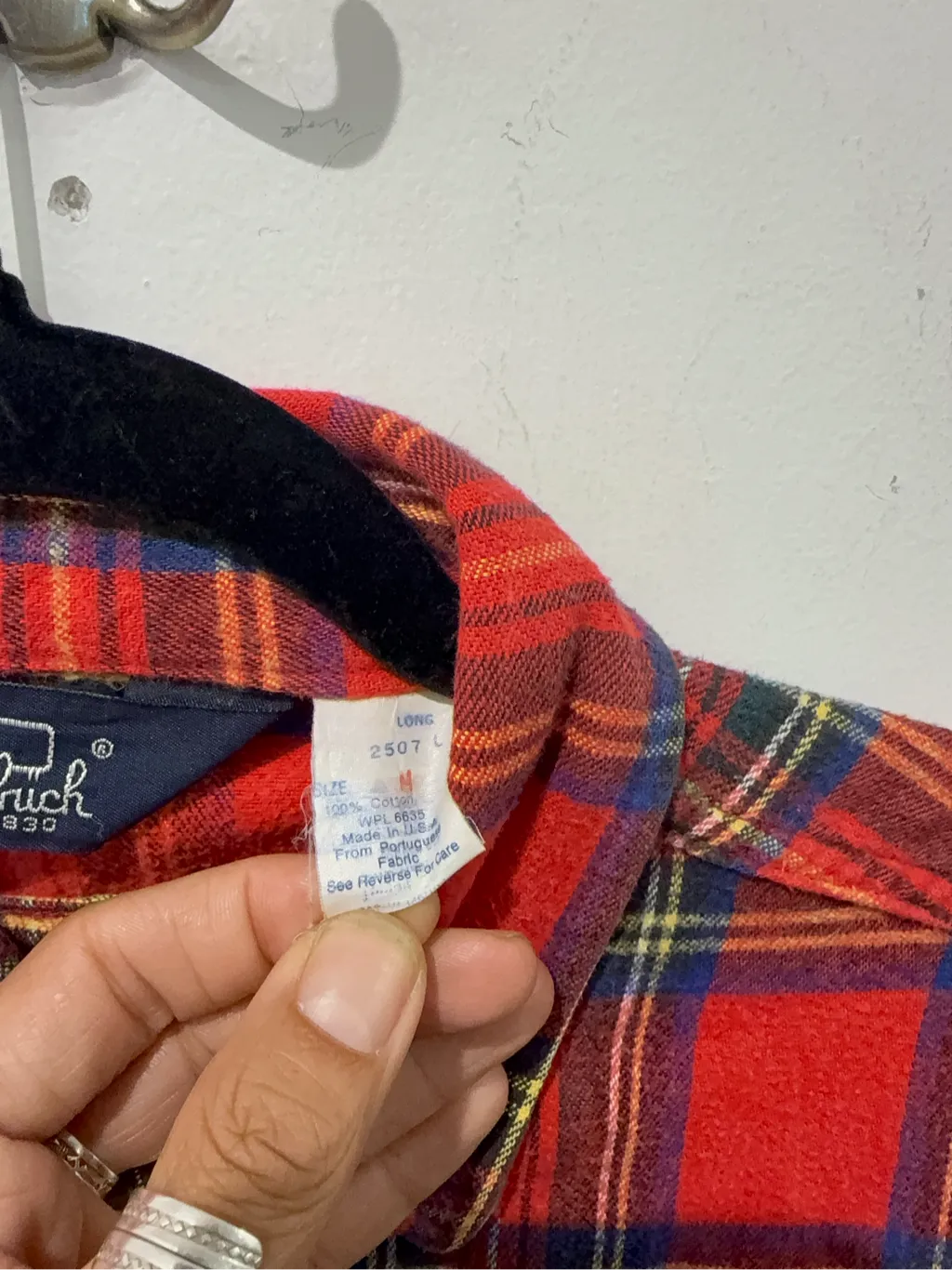 Chemise à carreaux en flanelle rouge Woolrich 100% coton, fabriquée aux États-Unis. Version Longue 4
