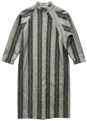 Vintage grey striped dress Wool Batwing sleeves
