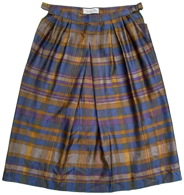 Jupe midi plissée Christian Dior à motif écossais multicolore. En Soie