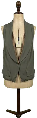 Gilet drapé sans manches kaki de la marque Irene Van Ryb, neuf avec étiquettes.