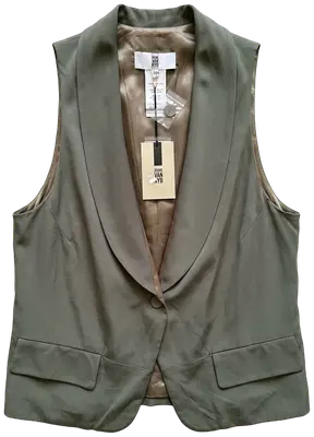 Khaki draped sleeveless cardigan by Irene Van Ryb, new with tags.