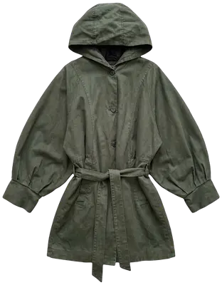 Particolare giaccone con manica a palloncino e cintura.Veste molto grande 44/46 .Verde militare