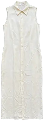 Sleeveless long shirt in white silk with classic collar and front buttoning.