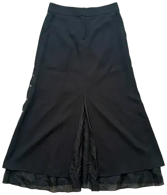 Elegant black long skirt with zip, button and side pockets, high waist 40
