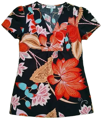 Chemise Pierre Cardin vintage en coton noir et multicolore, taille M, un classique intemporel pour femme.