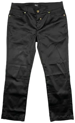 D&G Dolce & Gabbana black satin Capri pants with gold buttons