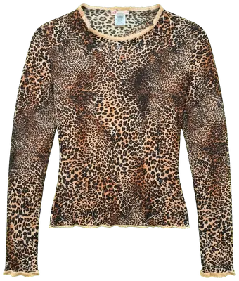 Tight and stretchy leopard print long-sleeved t-shirt