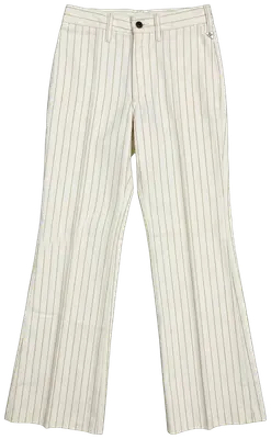 Ecru flared trousers with fine camel stripes by NEW MEN, made in France.