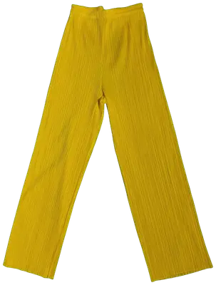Pantalon plissé jaune à jambes larges de la ligne Pleats Please.