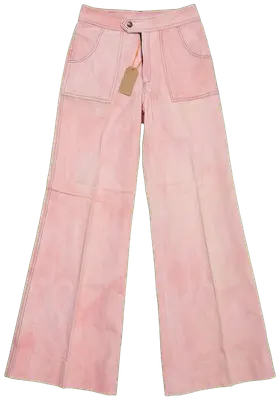 Pink hand-dyed cotton flared trousers with contrast stitching