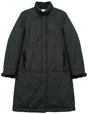 Manteau noir col droit avec bout des manches petite fourrure  marron avec poches avec petite fourrure longueur 96 cms