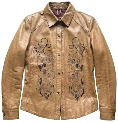 Belle chemise en cuir vintage Broderie fleurs sur le devant Taille m Très bon état
