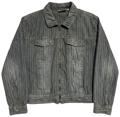 Anthracite cotton zip-up jacket with herringbone pattern, denim jacket style cut.