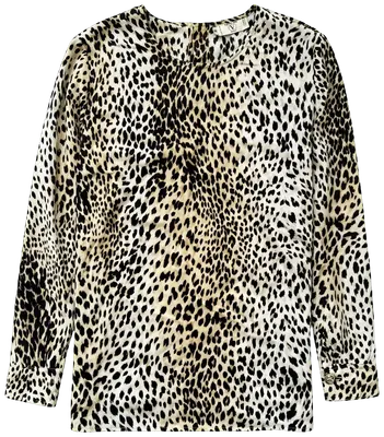 Vintage Valentino Miss V long-sleeved blouse with a classic leopard print.