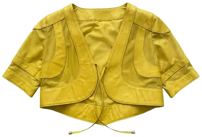 Gilet Boléro Valeria Righi jaune, taille M, une pièce vintage élégante et lumineuse pour femme, en très bon état.